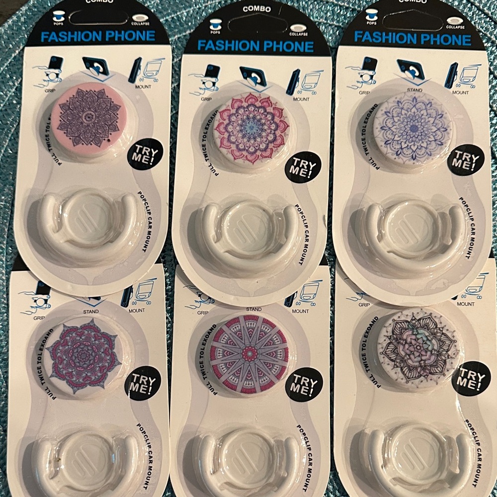 #015 Fashion Phone PopSocket Grip - Pink/Purple Mandala Designs (Multi-Pack)